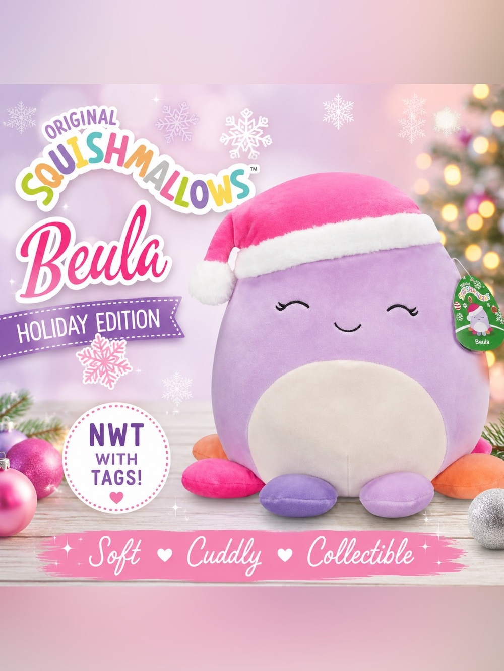 Squishmallows Beula Christmas Plush w/ Santa Hat Holiday Edition